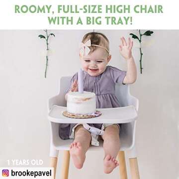 FUNNY SUPPLY Wooden Baby High Chair with Removable Tray Adjustable Footrest Legs Classic Design Grows with Your Child