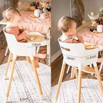 FUNNY SUPPLY Wooden Baby High Chair with Removable Tray Adjustable Footrest Legs Classic Design Grows with Your Child