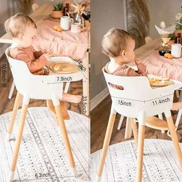 FUNNY SUPPLY Wooden Baby High Chair with Removable Tray Adjustable Footrest Legs Classic Design Grows with Your Child