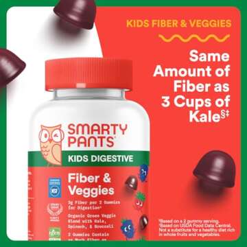 SmartyPants Kids Fiber & Veggies: Prebiotic Fiber Gummies for Kids, Fiber Supplement with Inulin, Or...