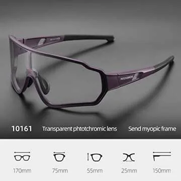 ROCKBROS Photochromic Sunglasses for Men Women Cycling Sunglasses Safety Sport Sunglasses UV Protection Transitions Sunglasses Driving Fishing Cycling Outdoor Sports Purple