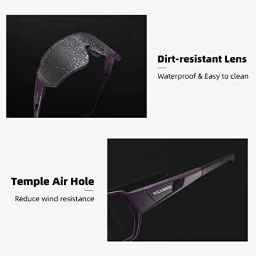 ROCKBROS Photochromic Sunglasses for Men Women Cycling Sunglasses Safety Sport Sunglasses UV Protection Transitions Sunglasses Driving Fishing Cycling Outdoor Sports Purple
