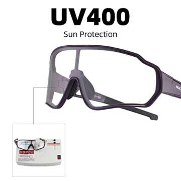 ROCKBROS Photochromic Sunglasses for Men Women Cycling Sunglasses Safety Sport Sunglasses UV Protection Transitions Sunglasses Driving Fishing Cycling Outdoor Sports Purple