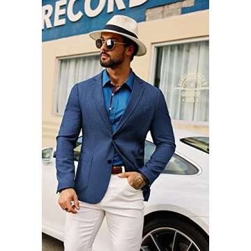 Mens Stretchy Knit Blazer Sports Coats Classic Fit Lined Business Work Jacket for Work Denim Blue XXL