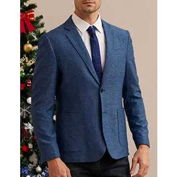 Mens Stretchy Knit Blazer Sports Coats Classic Fit Lined Business Work Jacket for Work Denim Blue XXL