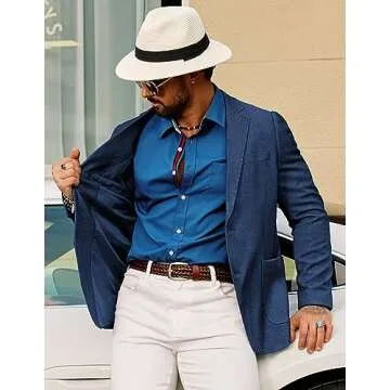 Mens Stretchy Knit Blazer Sports Coats Classic Fit Lined Business Work Jacket for Work Denim Blue XXL