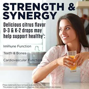 KAL D3 K2 DropIns 125 mcg / 500 mcg Liquid Vitamin D3 K2 Drops, Bone Health, Heart Health and Immune Support Supplement, Natural Citrus Flavor, 60-Day Money Back Guarantee, Approx. 59 Serv, 2 FL OZ
