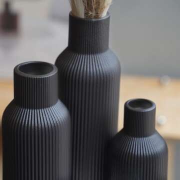 TrendEcoHome Black Ceramic Vases Set of 3,Farmhouse Decor, Home Decor, Pampas Grass Vases for Kitche...
