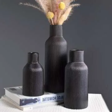 TrendEcoHome Black Ceramic Vases Set of 3,Farmhouse Decor, Home Decor, Pampas Grass Vases for Kitchen, Bedroom, Office, Living Room, Bathroom, Wedding, Entryway, Table Centerpieces, Gifts Women Mom