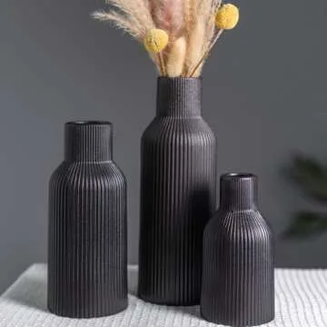 TrendEcoHome Black Ceramic Vases Set of 3,Farmhouse Decor, Home Decor, Pampas Grass Vases for Kitchen, Bedroom, Office, Living Room, Bathroom, Wedding, Entryway, Table Centerpieces, Gifts Women Mom