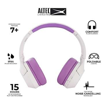 Altec Lansing Kid Safe Noise Cancelling Wireless Headphones 15H Battery, 85dB Volume Limit, Foldable...