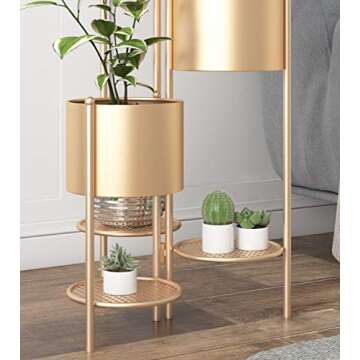 AISUNDY Metal Plant Stand, 6 Tier 6 Potted Indoor Gold Flower Pot Stand Holder Shelf, Foldable Decor...
