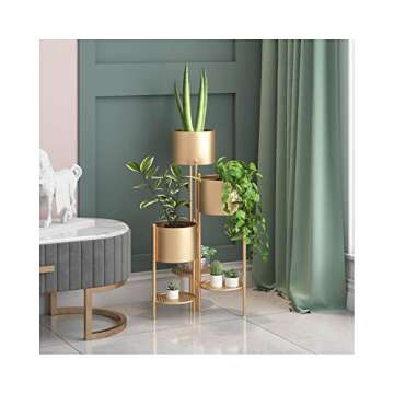 AISUNDY Metal Plant Stand, 6 Tier 6 Potted Indoor Gold Flower Pot Stand Holder Shelf, Foldable Decorative Display Rack for Multiple Potted Plants, Patio Garden, Living Room, Corner Balcony & Bedroom