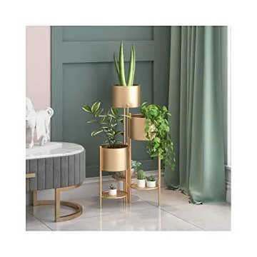 AISUNDY Metal Plant Stand, 6 Tier 6 Potted Indoor Gold Flower Pot Stand Holder Shelf, Foldable Decorative Display Rack for Multiple Potted Plants, Patio Garden, Living Room, Corner Balcony & Bedroom