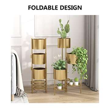 AISUNDY Metal Plant Stand, 6 Tier 6 Potted Indoor Gold Flower Pot Stand Holder Shelf, Foldable Decorative Display Rack for Multiple Potted Plants, Patio Garden, Living Room, Corner Balcony & Bedroom