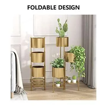 AISUNDY Metal Plant Stand, 6 Tier 6 Potted Indoor Gold Flower Pot Stand Holder Shelf, Foldable Decorative Display Rack for Multiple Potted Plants, Patio Garden, Living Room, Corner Balcony & Bedroom