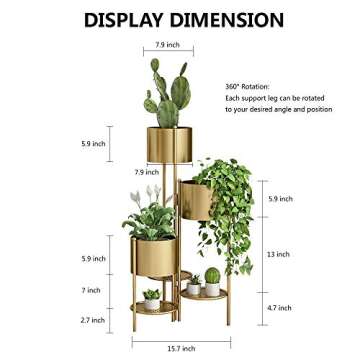 AISUNDY Metal Plant Stand, 6 Tier 6 Potted Indoor Gold Flower Pot Stand Holder Shelf, Foldable Decorative Display Rack for Multiple Potted Plants, Patio Garden, Living Room, Corner Balcony & Bedroom