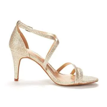 Gigi Open Toe Heels - Stylish Gold Glitter Stilettos