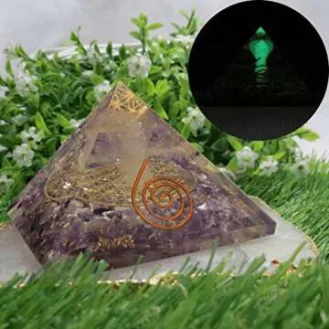 Large Orgone Pyramid | Glow in Dark Amethyst Pyramid Crystal | Positive Energy Healing