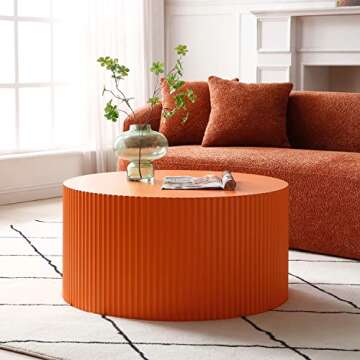 Kevinplus Round Nesting Side/End Table Set of 2 - Modern Drum Coffee Table for Living Room, Orange