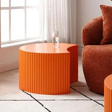 Kevinplus Round Nesting Side/End Table Set of 2 - Modern Drum Coffee Table for Living Room, Orange