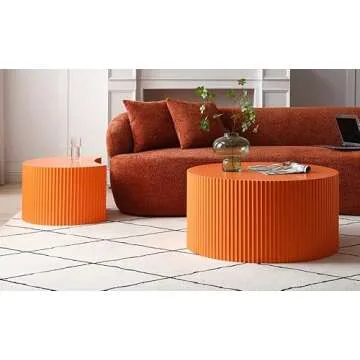 Kevinplus Round Nesting Side/End Table Set of 2 - Modern Drum Coffee Table for Living Room, Orange