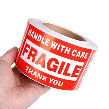 RBHK Fragile Stickers - 3'' x 5'' Handle with Care Shipping Label Stickers, 500 Permanent Adhesive L...