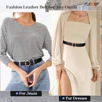 SUOSDEY Women Leather Belt with O-Ring Buckle,Fashion Soft Ladies Waist Belt for Jeans Dresses,1.3" Width
