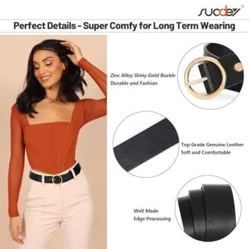SUOSDEY Women Leather Belt with O-Ring Buckle,Fashion Soft Ladies Waist Belt for Jeans Dresses,1.3" Width