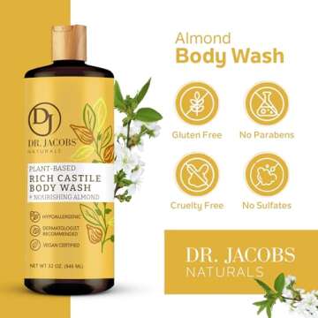 DR.JACOBS NATURALS Dr. Jacobs Naturals Pure Castile Liquid Soap - Natural Face and Body Wash, Almond Honey 32 oz.
