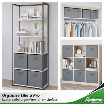 Fabric Storage Cubes for Cube Organizer - 6 Pack Heavy Duty Textured Light Grey Storage Bins - 13 Inch Cube Storage Bin, Use As A Clothes Storage Box, Baskets For Shelves or Cubbies Storage bins