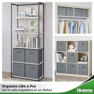 Fabric Storage Cubes for Cube Organizer - 6 Pack Heavy Duty Textured Light Grey Storage Bins - 13 Inch Cube Storage Bin, Use As A Clothes Storage Box, Baskets For Shelves or Cubbies Storage bins