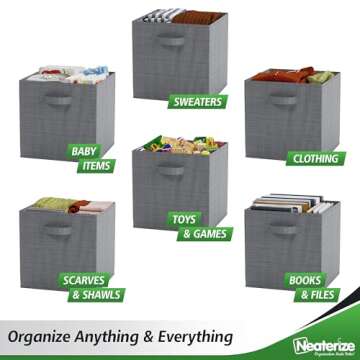 Fabric Storage Cubes for Cube Organizer - 6 Pack Heavy Duty Textured Light Grey Storage Bins - 13 Inch Cube Storage Bin, Use As A Clothes Storage Box, Baskets For Shelves or Cubbies Storage bins