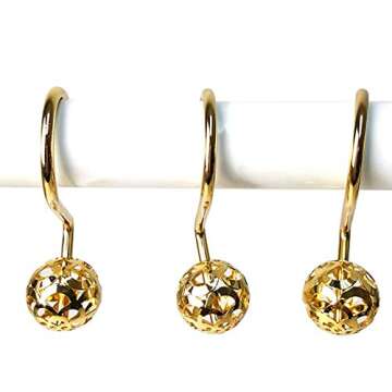 Chictie Gold Shower Curtain Hooks Rings,Set of 12 Brass Decorative Bling Metal Rustproof Shower Hang...