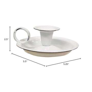 5 Inch White Enamel Taper Candle Holder for Vintage Style