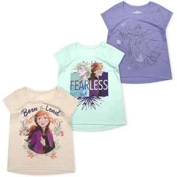 Disney Frozen Elsa and Anna Girls Short Sleeve T-Shirt for Toddler and Big Kids