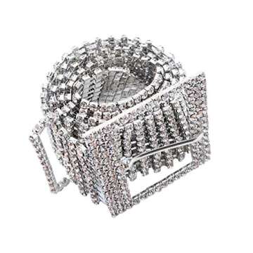 YYHJM Women's Crystal Rhinestone Chain Waist Buckle Belt Luxury Sparkling Sash Waistband Accessory,Silver