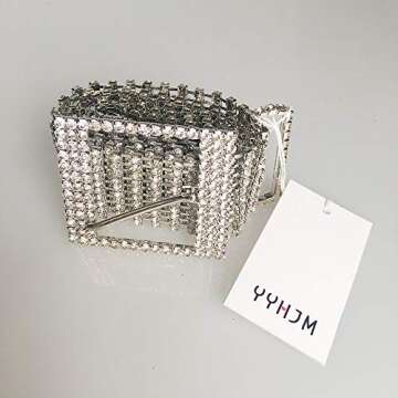 YYHJM Women's Crystal Rhinestone Chain Waist Buckle Belt Luxury Sparkling Sash Waistband Accessory,Silver