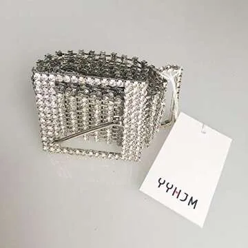 YYHJM Women's Crystal Rhinestone Chain Waist Buckle Belt Luxury Sparkling Sash Waistband Accessory,Silver