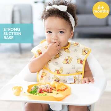 Bumkins Disney Toddler and Baby Suction Plate, Silicone Grip Dish, Baby Led Weaning, Kids Feeding Su...