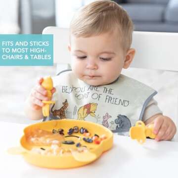 Bumkins Disney Toddler and Baby Suction Plate, Silicone Grip Dish, Baby Led Weaning, Kids Feeding Supplies, Non Skid Sticky Bottom, Platinum Silicone, for Children Ages 6 Months Up, Toy Story Alien