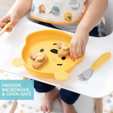 Bumkins Disney Toddler and Baby Suction Plate, Silicone Grip Dish, Baby Led Weaning, Kids Feeding Supplies, Non Skid Sticky Bottom, Platinum Silicone, for Children Ages 6 Months Up, Toy Story Alien