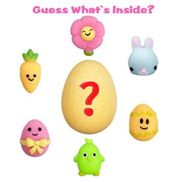 QINGQIU 6 Pack Easter Bubble Bath Bombs with Easter Squishy Toys Inside for Kids Girls Boys Easter Basket Stuffers Gifts