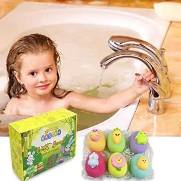 QINGQIU 6 Pack Easter Bubble Bath Bombs with Toys Inside