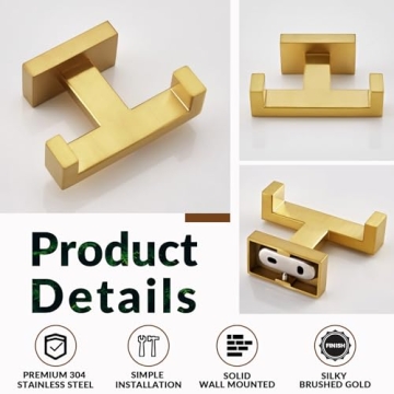 APLusee Double Robe Towel Hook in Luxurious Gold Style