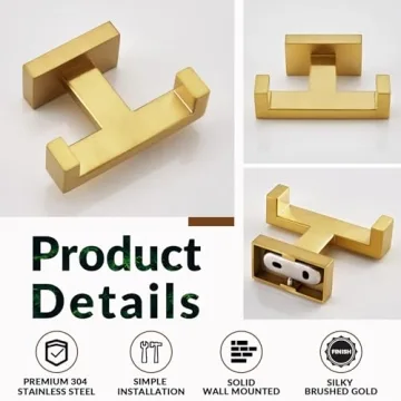 APLusee Double Robe Towel Hook in Luxurious Gold Style