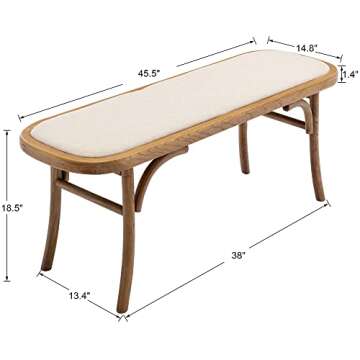 DM Furniture Farmhouse Wood Bench Small Entry Way Bench Seat Narrow Dining Bench Bed End Indoor Benc...