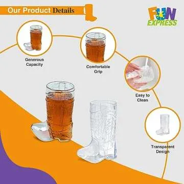 Fun Express Fun Express Plastic Mini Boot Glasses, Bachelorette Party, Cowbow and Cowgirl Birthday Supplies, 12 Pieces