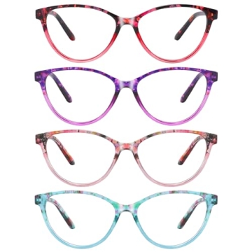 Stylish 4 Pack Cat Eye Reading Glasses - Blue Light Blocking - Przene