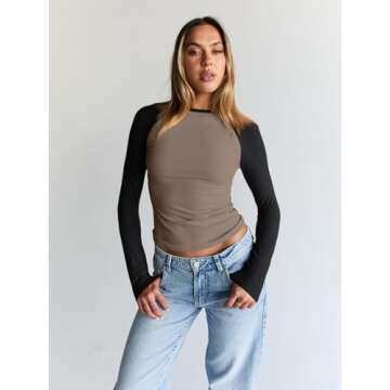 Trendy Queen Womens Long Sleeve Shirts 2024 Fall Fashion Outfits Clothes Slim Fitted Basic Tee Going...